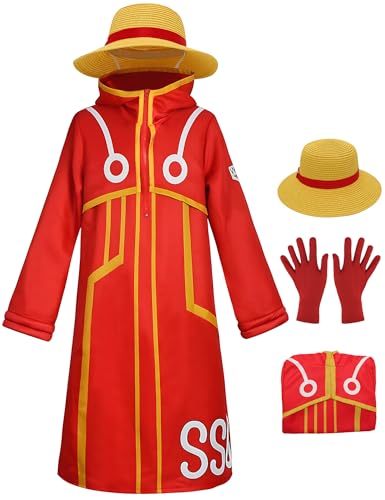 Ragelion Anime Kostüm Monkey Cosplay mit Sraw Hut Egghead Island Outfit für Erwachsene Kinder Karneval Kostüm von Ragelion
