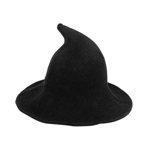 Ragyzity Frauen Hexe Spitzhut Faltbare Krempe Gestrickte Zauberer Hut Halloween Kostüm Zubehör Breite Krempe Gestrickte Spire Cap für Halloween Weihnachten Cosplay Party Kostüm & Fasching von Ragyzity
