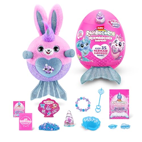 Rainbocorns Mermaidcorn Serie 7 Hase – Plüsch zum Sammeln – Meerjungfrauen-Überraschungen, Kuschel-Plüsch-Stofftier, Aufkleber, (Hase), Bunny von Rainbocorns