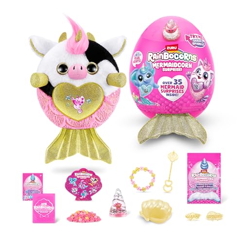Rainbocorns Mermaidcorn Serie 7 Kuh – Plüsch zum Sammeln – Meerjungfrauen-Überraschungen, Kuschel-Plüsch-Stofftier, Aufkleber, (Kuh) von Rainbocorns