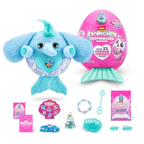 Rainbocorns Mermaidcorn Serie 7 Elefant – Plüsch zum Sammeln – Meerjungfrauen-Überraschungen, Kuschel-Plüsch-Stofftier, Aufkleber, (Elefant) von Rainbocorns