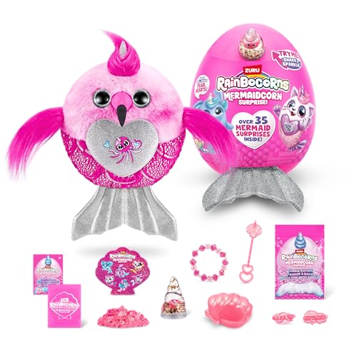 Rainbocorns Mermaidcorns Serie 7 Flamingo - Plüsch zum Sammeln, über 35 Überraschungen, Meerjungfrau-Kostümzubehör Mädchen-Geschenkidee (Flamingo), Mittel von Rainbocorns