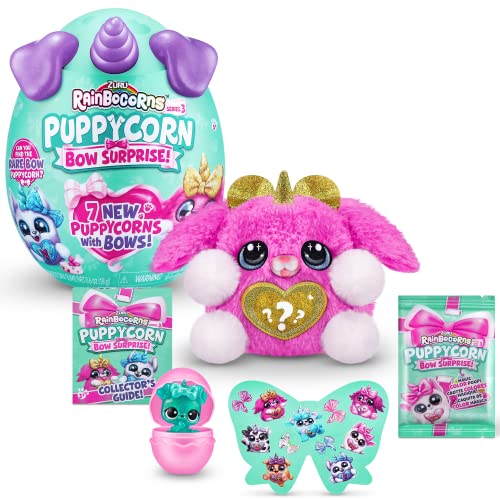 Rainbocorns Puppycorn Bow Surprise Serie 5, Pink Karmo - Plüsch zum Sammeln - 5 Lagen voller Überraschungen, Herz zum Aufklappen, Aufkleber, Schleim, ab 3 Jahren von Rainbocorns