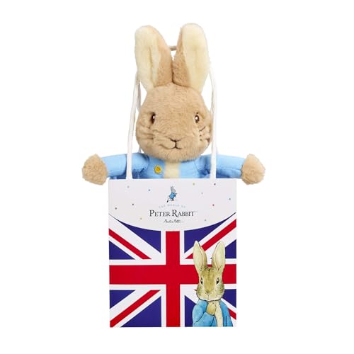 Rainbow Designs Peter Hase Plüschtier in Union Jack Tasche - Bezaubernder Teddy mit blauer Jacke - entzückender Plüschtierbegleiter für Story Time & Gartenabenteuer von Rainbow Designs