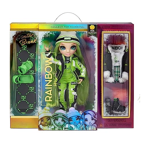 Rainbow High 574781EUC Winter Break Jade Hunter-Grüne Modepuppe mit 2 Outfits, Skiausrüstung und Puppenständer-Snowboard, Schlittschuhe, Accessoires und mehr-Sammelpuppe für Kinder ab 6 Jahren Rainbow High 574781EUC Winter Break Jade Hunter-Grüne Modepuppe mit 2 Outfits, Skiausrüstung und Puppenständer-Snowboard, Schlittschuhe, Accessoires und mehr-Sammelpuppe für Kinder ab 6 Jahren von Rainbow High
