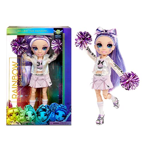 Rainbow High Cheer Modepuppe - Violet Willow - Lila Cheerleader Puppe mit Luxus-Outfit und Pompons Cheer Serie - Tolles Geschenk für Mädchen ab 6 Jahren von Rainbow High