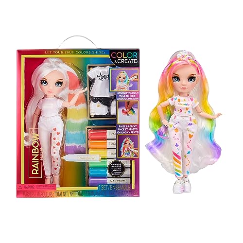 Rainbow High Color & Create DIY Modepuppe - Blaue Augen, glattes Haar, extra Top & Schuhe, abwaschbare Regenbogenstifte - Ausmalen, Gestalten, Spielen, Abwaschen - Für Kinder von 4-12 Jahren & Sammler von Rainbow High