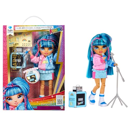 Rainbow High Junior High Rock Band - Skyler, Blau - 23 cm Modepuppe mit Mikrofon, Mikrofonständer + Verstärker, Mit Aufklebern Individuell Gestaltbar, Beweglich, Süßes Spielzeug für Kinder ab 4 Jahren von Rainbow High