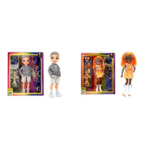 Rainbow High Modepuppe – Aidan Russel - Lila Junge Puppe – Modisches Outfit & 10+ Bunte Spiel-Accessoires 4-12 Jahren & Modepuppe – Michelle ST.Charles - Orangefarbene Puppe 4-12 Jahren von Rainbow High