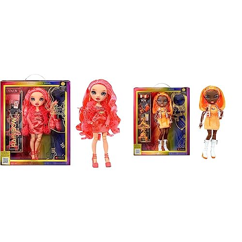 Rainbow High Modepuppe – Priscilla Perez - Pinke Puppe – 4-12 Jahren & Modepuppe – Michelle ST.Charles - Orangefarbene Puppe – Modisches Outfit & 10+ farbenfrohe Spiel-Accessoires - 4-12 Jahren von Rainbow High