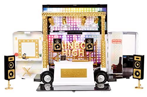 Rainbow High Vision World Tour Bus & Bühne - 4-in-1-Deluxe-Spielset mit Lichtern — Inklusive DJ-Pult, Scheinwerfer, Schminktisch, Accessoires und Batterien — Für Kinder und Sammler ab 6 Jahren von Rainbow High