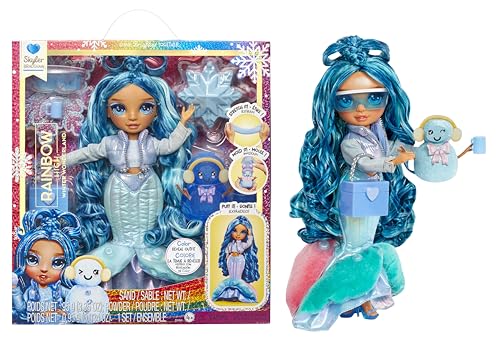 Rainbow High Winter Wonderland Skyler – Blaue 27,9 cm große Modepuppe mit magischem Schnee, versteckt in Mode, der Sich mit Wasser aufbläst, und Schneemann-Set, tolles Geschenk für Kinder von 4–12 von Rainbow High