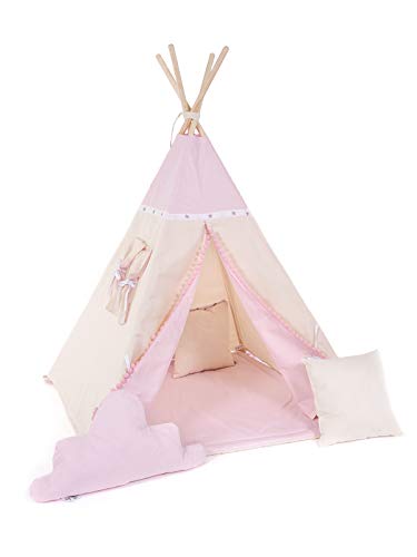 Rainbow Kids Tipi Zelt für Kinder | Baumwollsegeltuch Tippi Kinderzelt, Mehrere Muster und Farben mit und ohne Spielzubehör für Outdoor- und Indoor-Kinderspaß (Kleine Königin, mit Zubehör (klein)) von Rainbow Kids