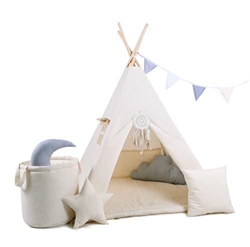 Rainbow Kids Tipi Zelt für Kinder | Baumwollsegeltuch Tippi Kinderzelt, Mehrere Muster und Farben mit und ohne Spielzubehör für Outdoor- und Indoor-Kinderspaß (Milchstraße, mit Zubehör) von Rainbow Kids