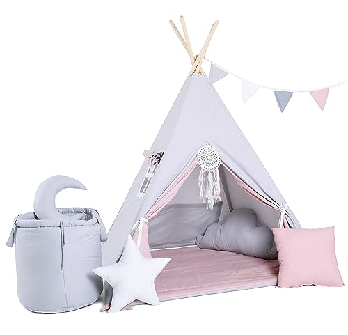 Rainbow Kids Tipi Zelt für Kinder | Baumwollsegeltuch Tippi Kinderzelt, Mehrere Muster und Farben mit und ohne Spielzubehör für Outdoor- und Indoor-Kinderspaß (mit Zubehör, Cinderella) von Rainbow Kids