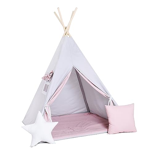 Rainbow Kids Tipi Zelt für Kinder | Baumwollsegeltuch Tippi Kinderzelt, Mehrere Muster und Farben mit und ohne Spielzubehör für Outdoor- und Indoor-Kinderspaß (mit Zubehör (klein), Cinderella) von Rainbow Kids