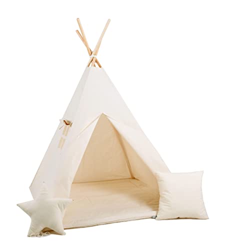 Rainbow Kids Tipi Zelt für Kinder | Baumwollsegeltuch Tippi Kinderzelt, Mehrere Muster und Farben mit und ohne Spielzubehör für Outdoor- und Indoor-Kinderspaß (Milchstraße, mit Zubehör (klein)) von Rainbow Kids