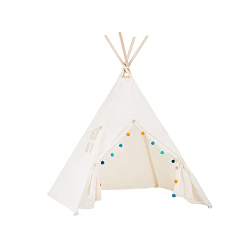 Rainbow Kids Tipi Zelt für Kinder | Baumwollsegeltuch Tippi Kinderzelt, Mehrere Muster und Farben mit und ohne Spielzubehör für Outdoor- und Indoor-Kinderspaß (Pompon, ohne Zubehör) von Rainbow Kids