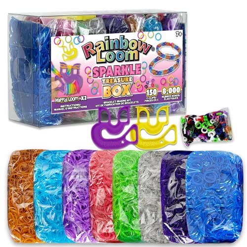 Rainbow Loom Treasure Box Sparkle Edition,8.000 Gummibänder in 8 verschiedenen glitzernden Farben,und ein Bonus von 2 Happy Looms,tolle Aktivitäten für Jungen Mädchen ab 7 Jahren, multi, B0337 von Rainbow Loom