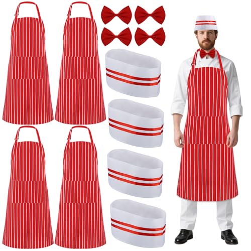 12-teiliges 1950er-Jahre-Kostüm für Erwachsene, Kellner-Kostüm, rot und weiß gestreifte Schürze, Lätzchen, Outfit, Kochmütze, Fliege, für 1950er-Jahre-Filmnacht, Zirkus, Party, Karneval, Halloween 12-teiliges 1950er-Jahre-Kostüm für Erwachsene, Kellner-Kostüm, rot und weiß gestreifte Schürze, Lätzchen, Outfit, Kochmütze, Fliege, für 1950er-Jahre-Filmnacht, Zirkus, Party, Karneval, Halloween von Rainmae