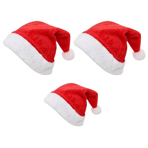 3 Stück Weihnachtsmütze-set, Plüsch Nikolausmütze für Erwachsene und Kinder, Rot Familie Weihnachtsmützen mit Soft Liner, Weihnachtsmann Mütze für Weihnachten Karneval (2 Große + 1 Kleine) von Rainway