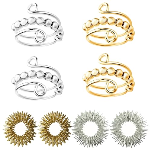 8 Stück Fidget Rings Set, Verstellbare Anti Stress Ring, Anxiety Ringe Fidget Spielzeug, Akupressurring Massageringe für Finger, Antistress Ringe mit Perlen, Linderung von Ängsten Stimmungsring von Rainway