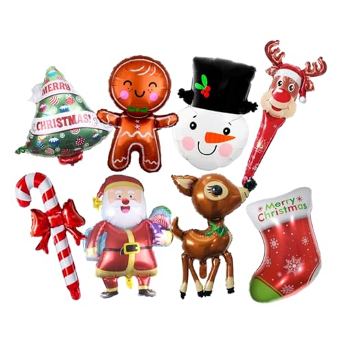 8 Stück Luftballons aus Aluminium für Weihnachten, Dekoration für Weihnachten, Helium-Ballon, Weihnachtsmann, Schneemann, Lebkuchen, Rentier, Tanne, Weihnachtsdekoration von Rainway