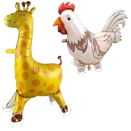 Rainway Folienballon mit Rädern, 3D Tiere Luftballon Stehend, Kindergeburtstag Deko, Luftballon Tiere Ballons Hahn, Giraffen Luftballon, Geschenk Mitgebsel Mädchen Junge von Rainway