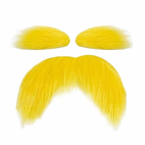Rakiuty Schnurrbart Augenbrauen Dekorativer,Bart Gefälschter Schnurrbart Und Augenbrauen,Gelbe Schnurrbart Und Augenbrauen Set,Fake Bart Bärte Zum Ankleben Klebe Schnurrbart,1PCS von Rakiuty