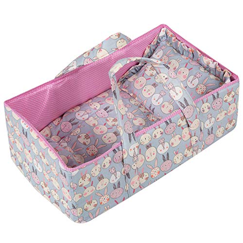 Rakki Dolli Puppen-Tragebett-Set, weiches 3-teiliges Set mit Kinderbett, Matratze und Kissen, blaues Kaninchen-Puppenliegewagen, passend für 40,6 cm große American Girl Puppen von Rakki Dolli