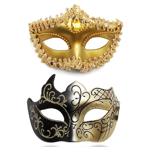 Maskerade-Maske für Frauen, Paare, venezianische Masken für Halloween, Karneval, Kostüm, Party, Abschlussball, Ball (Gold) von Ralleyfun