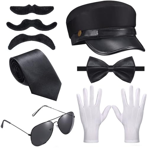 Chauffeurhut, Schnurrbärte, Brillen, Fliege, Handschuhe, Set für Halloween, Chauffeur, Rollenspiele, Junggesellinnenabschied, Foto-Requisiten Chauffeurhut, Schnurrbärte, Brillen, Fliege, Handschuhe, Set für Halloween, Chauffeur, Rollenspiele, Junggesellinnenabschied, Foto-Requisiten von Ralondbey