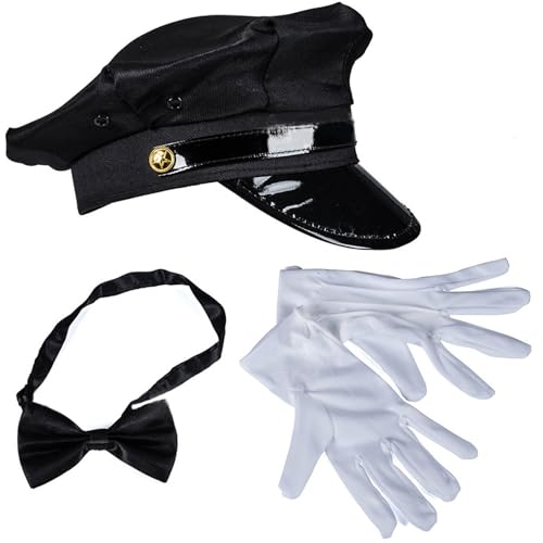 Ralondbey Hut Chauffeur Anzug Halloween Chauffeur Hut und Brille Schnurrbärte Fliege Set für Rollenspiele Chauffeur von Ralondbey