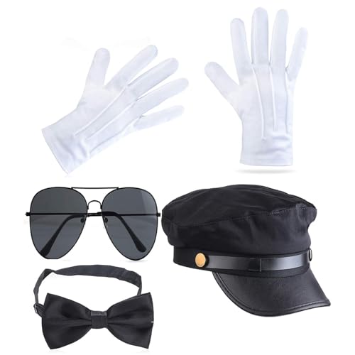 Ralondbey Hut Chauffeur Anzug Halloween Chauffeur Hut und Brille Schnurrbärte Fliege Set für Rollenspiele Chauffeur Ralondbey Hut Chauffeur Anzug Halloween Chauffeur Hut und Brille Schnurrbärte Fliege Set für Rollenspiele Chauffeur von Ralondbey