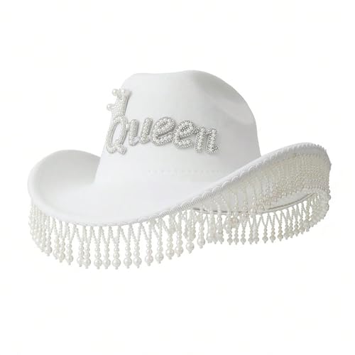 Ralondbey Hut Cowboyhut mit Königin Brief für Junggesellinnenabschied Disco Perlen Cowboyhut Disco Hut für Schauspieler Schauspielerin Ralondbey Hut Cowboyhut mit Königin Brief für Junggesellinnenabschied Disco Perlen Cowboyhut Disco Hut für Schauspieler Schauspielerin von Ralondbey