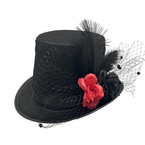 Ralondbey Hut Damen Herren Unisex Zylinder mit Blume Cosplay Kostüm Kopfbedeckung Halloween Fedoras Karneval Party Zubehör Jazzy Hat Ralondbey Hut Damen Herren Unisex Zylinder mit Blume Cosplay Kostüm Kopfbedeckung Halloween Fedoras Karneval Party Zubehör Jazzy Hat von Ralondbey