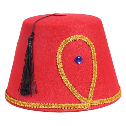Ralondbey Fez Hut Klassischer türkischer und marokkanischer Karneval Kopfbedeckung Halloween Cosplay Exquisite türkische Hut aufwendige schwarze Quasten Ralondbey Fez Hut Klassischer türkischer und marokkanischer Karneval Kopfbedeckung Halloween Cosplay Exquisite türkische Hut aufwendige schwarze Quasten von Ralondbey