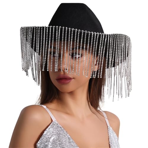 Ralondbey Hut Westernhut Dame Cosplay Hut Rollkrempe Hut Fransen Strass Cowgirlhut Junggesellinnenabschied Kopfbedeckung Zubehör Ralondbey Hut Westernhut Dame Cosplay Hut Rollkrempe Hut Fransen Strass Cowgirlhut Junggesellinnenabschied Kopfbedeckung Zubehör von Ralondbey