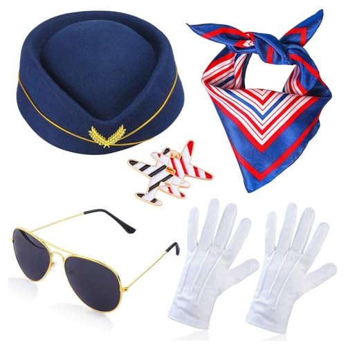 Ralondbey Hut für Mädchen, Stewardess-Mütze, Sonnenbrille und Halstücher, Set für Halloween, Damen, Karneval, Fotografie, Sonnenschutz, Flugbegleiter Ralondbey Hut für Mädchen, Stewardess-Mütze, Sonnenbrille und Halstücher, Set für Halloween, Damen, Karneval, Fotografie, Sonnenschutz, Flugbegleiter von Ralondbey