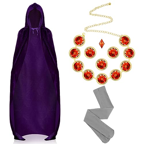 6 Stück Halloween lila Umhang verstellbare Steinkette mit roten Edelsteinen Diamant Perückennetze und Strumpfhosen Set für Halloween Cosplay, Violett, 150 cm 6 Stück Halloween lila Umhang verstellbare Steinkette mit roten Edelsteinen Diamant Perückennetze und Strumpfhosen Set für Halloween Cosplay, Violett, 150 cm von Ramede