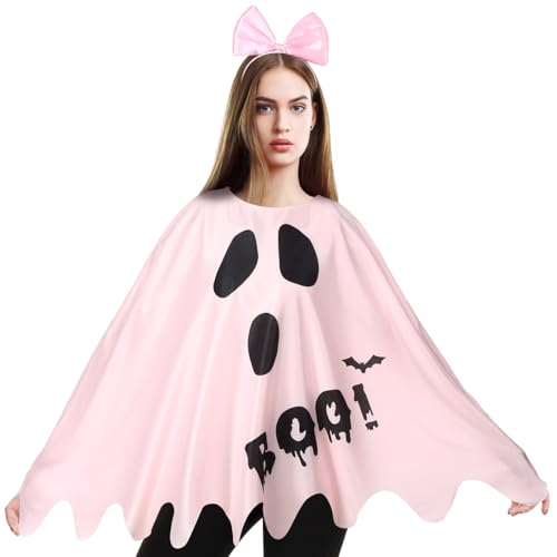 Ramede 2-teiliges Halloween-Kostüm-Set für Damen, inklusive Poncho mit lustigem Stirnband für Cosplay-Party (Geister-Stil, Rosa) von Ramede