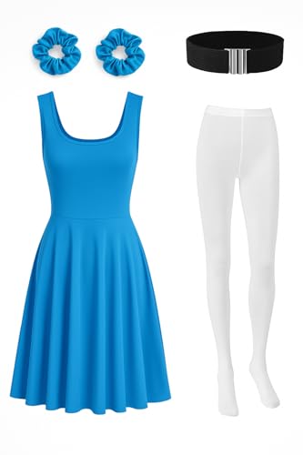 Ramede 5-teiliges Halloween-Kostüm-Set für Damen, ärmelloses Kleid, Haargummi, Gürtel, Strumpfhose, Leggings, Blau, L Ramede 5-teiliges Halloween-Kostüm-Set für Damen, ärmelloses Kleid, Haargummi, Gürtel, Strumpfhose, Leggings, Blau, L von Ramede