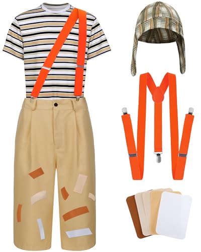 Ramede 9-teiliges Halloween-Kostüm-Set für Erwachsene, gestreiftes T-Shirt, Hose, Hut, Hosenträger, Reparaturflicken für Cosplay-Outfits Ramede 9-teiliges Halloween-Kostüm-Set für Erwachsene, gestreiftes T-Shirt, Hose, Hut, Hosenträger, Reparaturflicken für Cosplay-Outfits von Ramede