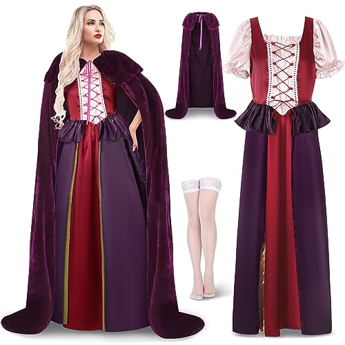 Ramede Halloween-Kostüm-Set für Frauen, Hexenschwestern, Cosplay-Kleid, mittelalterlicher Samt, Robe, Film, Cosplay, Kleid, Outfit, Party, groß von Ramede