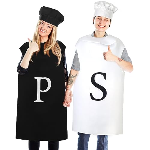 Ramede Salz- und Pfeffer-Kostüm-Set, Buchstaben-bedruckte Oberteile und Pilzmützen für Halloween (Erwachsenenstil), 4-teilig von Ramede