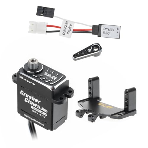 RampCrab Lenkservo 11,5 kg für SCX24 AX24 (Stahlgetriebe, wasserdicht), mit Servohalterung und Servohupe für RC-Crawler-Automodell-Upgradeteile, Axial AX24, SCX24-Upgradeteile (Schwarze Hupe) von RampCrab