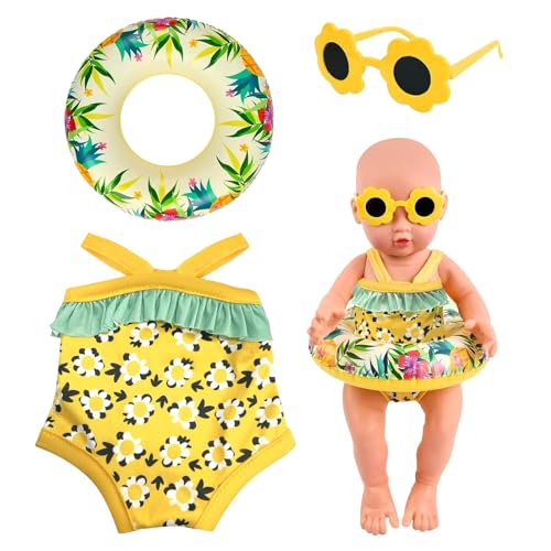 Randomgo Schwimmset für Puppen, Sommer Puppenkleidung, Puppenzubehör Kleidung Outfits, Schwimmset für Puppen mit Badeanzug Schwimmring Sonnenbrille Clogs für 35-45 cm Puppen (B) von Randomgo