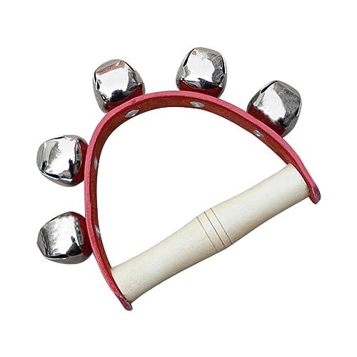 Rankomu Rassel Holzgriffe Handglocke Handgelenk Schüttelglocke, 5 Glocken Handheld Schlittenglocke mit Holzgriff, Rassel Jingle Bell für Kindergarten Bildung, Rot von Rankomu