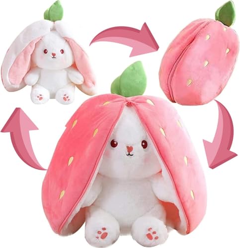 Osterhase Plüschtier, Karotte Erdbeer Kuscheltier Kawaii Hase Stofftier Hasen Hasen Verstecken,Gefülltes Kaninchen, Süße Plüsch Hase Kuscheltiere, Kaninchen Plüschtier, Karotte Erdbeer Kuscheltier von Ranley