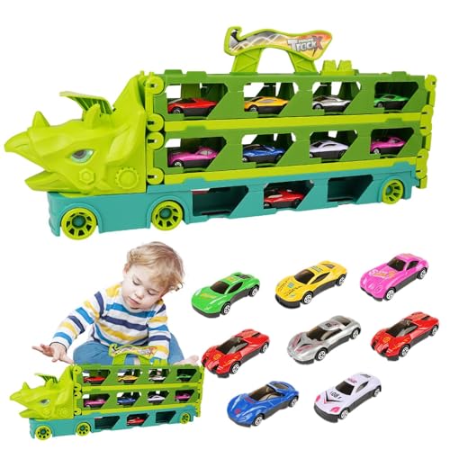 Ranley Carrier-Transport-LKWs, LKW-Spielzeug mit 24 Rückzugsautos, Robuster Dinosaurier-Truck mit weichen Kanten, Dinosaurier-Spielzeug für Weihnachten, Geburtstag von Ranley